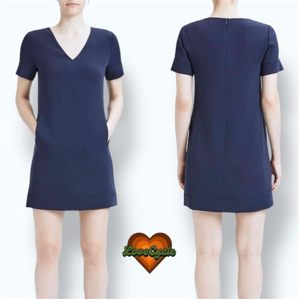 Women's Theory Navy Blue V-Neck Banded Shift Dress – Size 8